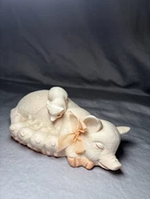 Vintage Pig & Piglets Figurine Ceramic Farmhouse Decor Mother Sow with Bow Cute 