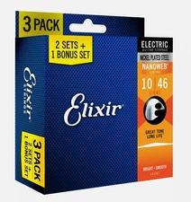 *3 SETS ELIXIR NANOWEB 12052 NICKEL PLATED ELECTRIC GUITAR STRINGS LIGHT -10-46*