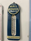 Vintage MAIL POUCH Tobacco Thermometer Tin Sign Small 9" Rare