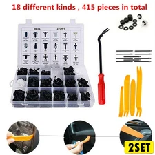 2X415pcs Body Pin Push Plastic Clips Fender Fasteners Bumper Rivet Screwdriver V
