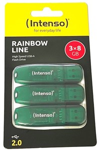 Intenso USB Stick 8GB Speicherstick Rainbow Line grün 3er Pack
