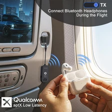 Bluetooth Transmitter Receiver with Airplane Adapter Wireless Audio Transmitter