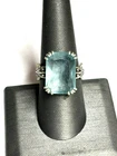 Vintage 925 Sterling Silver And Emerald Cut Blue Art Glass Ring Size 7.75