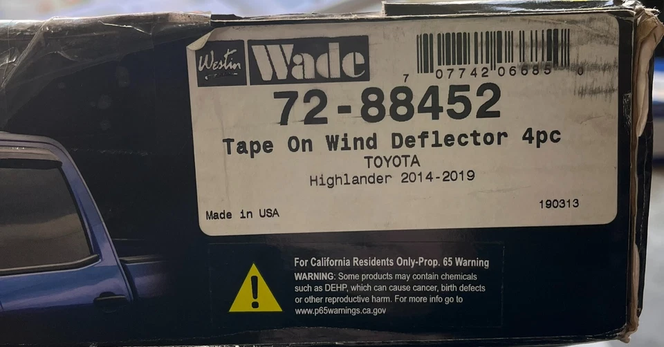 Deflector de viento delgado Westin 72-88452 para Toyota Highlander 14-19 * Foto 2 de 3