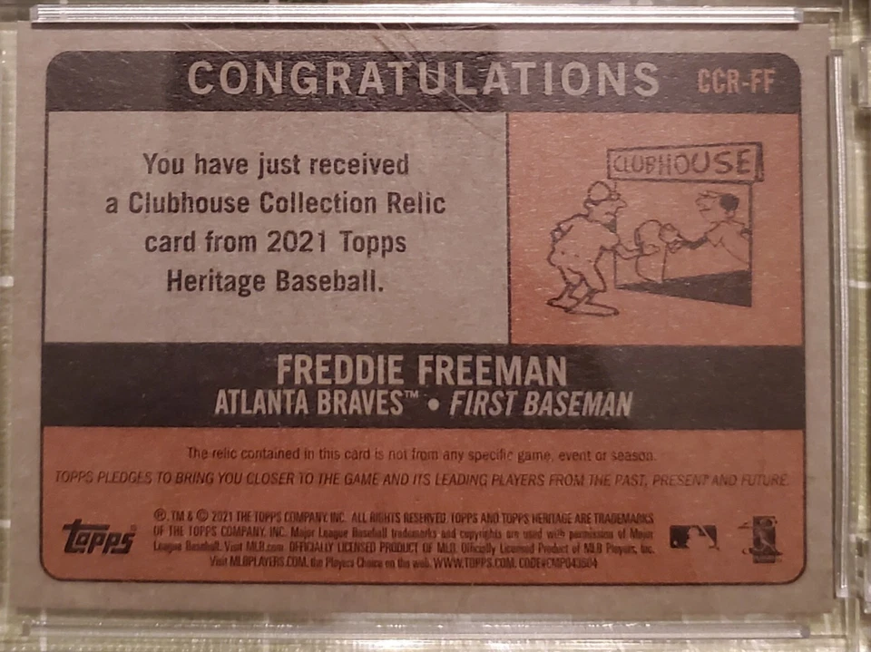 2021 Topps Heritage Clubhouse Collection #CCR-FF Jersey Freddie Freeman Braves - Image 2 of 2