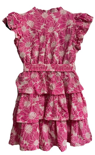 Solitaire NWTPink Eyelet Summer Mini Dress L Layered Ruffles & Sleeveless - Picture 2 of 4