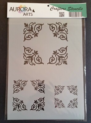 Schablone von Aurora Arts A4 Ecken Filigran Set 190mic Mylar Bastelschablone 058
