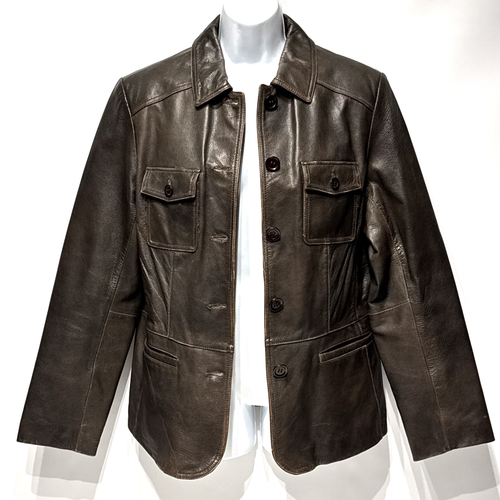 Orvis Distressed Brown Leather Button Up Jacket Quilted Lining Women's Size L