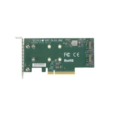 Supermicro AOC-SLG3-2M2-O Add-on Card - PCIe 3.0 x8 - LP - 2x NVMe M.2 SSD