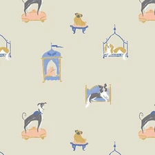 Dear Stella Royal Picnic Lounging Pups 100% Cotton Fabric by The Yard