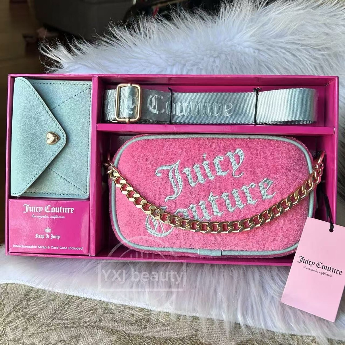 New Boxed Juicy Couture Slim Camera Crossbody Bag & Envelope CC