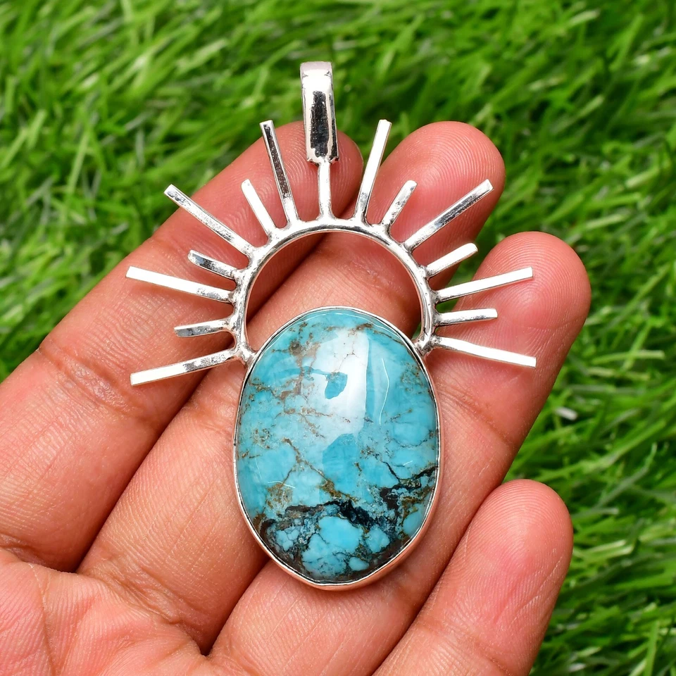 Ciondolo turchese pietra preziosa argento sterling 925 ciondolo gioiello fatt... - Immagine 3 di 4