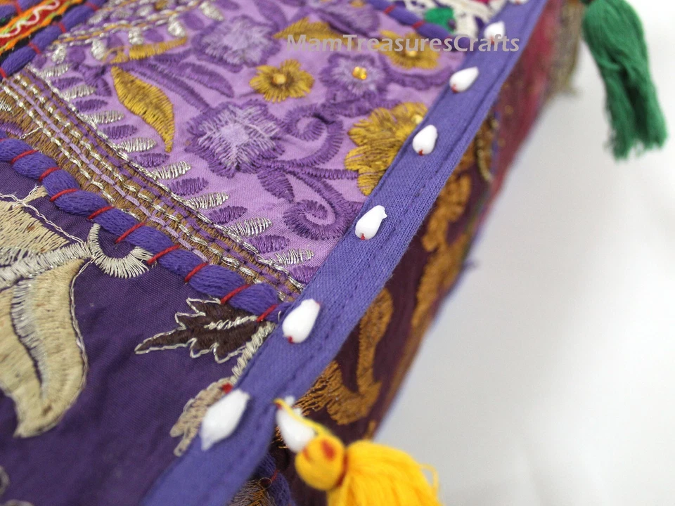 Purple Patchwork Square Floor Pillow Bohemian Decorative Pillow Vintage Cover AU - Image 4 of 4