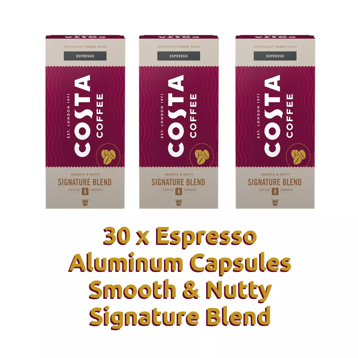 30 Costa Coffee ESPRESSO Aluminium Capsules Smooth Nutty