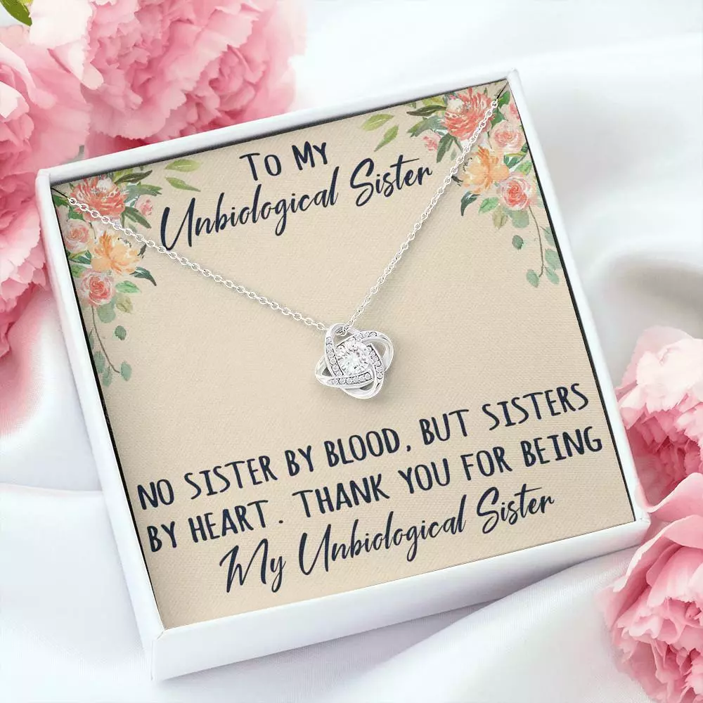 To My Unbiological Sister Love Knot Necklace Inspirational Message Card Gifts