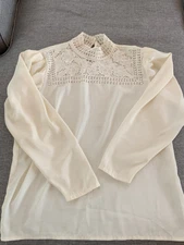 Vintage High Neck Lace Blouse 80s Victorian Style Lindsey Blake Size 10 Small
