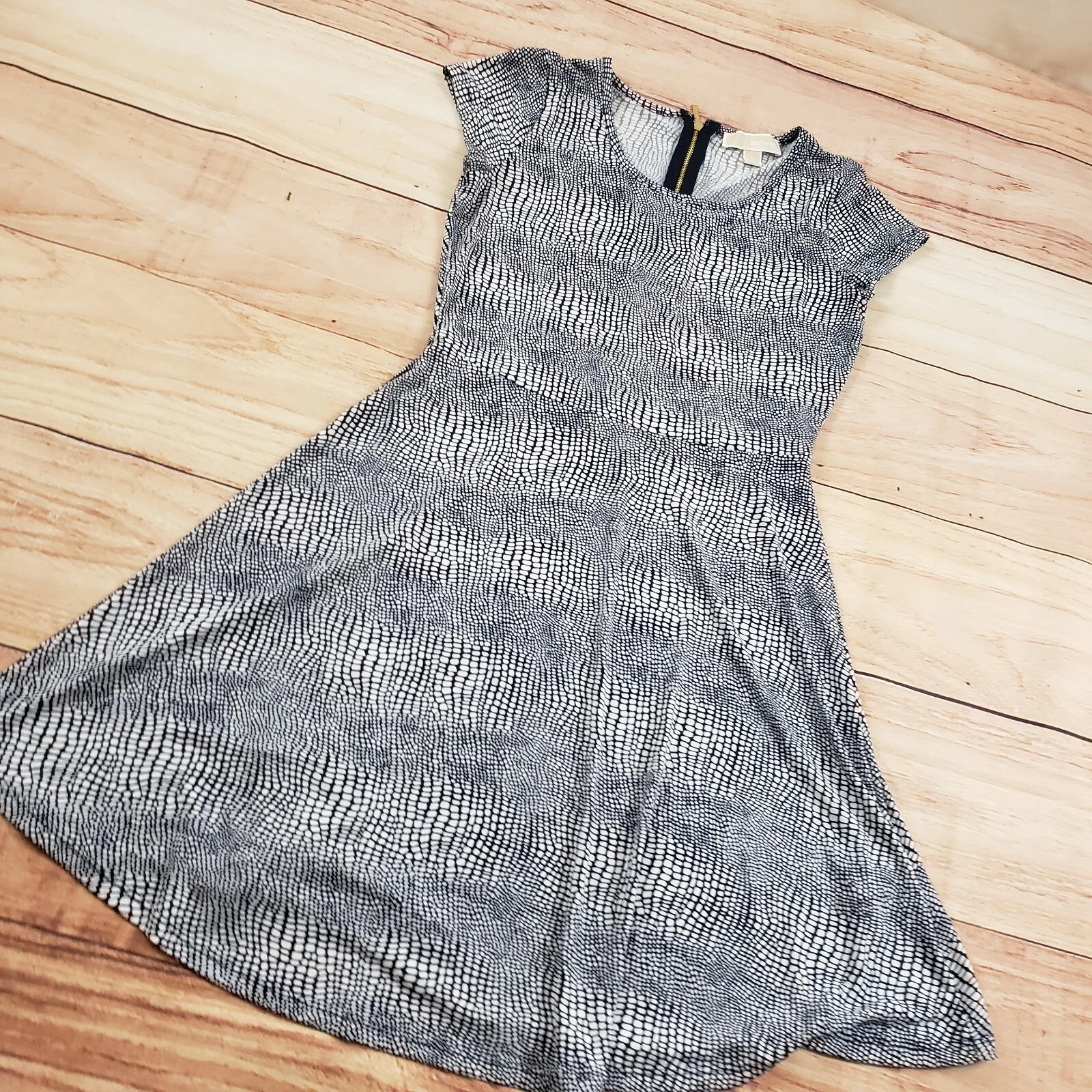 Abito Michael Kors donna piccolo blu bianco linea A corto zip casual donna