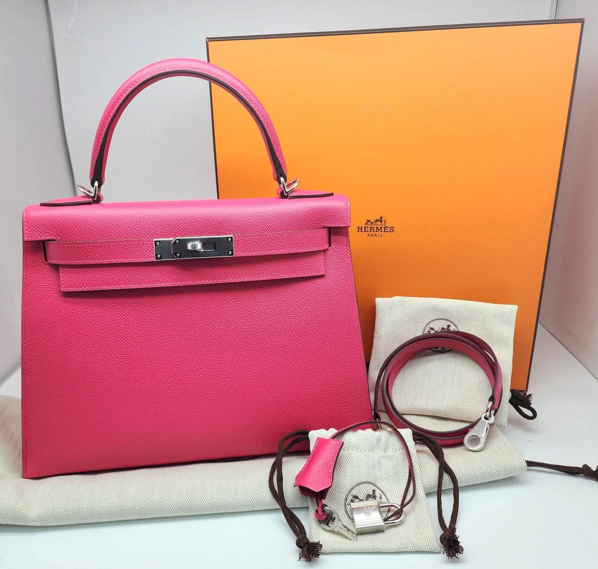 2020 Mint Hermes Kelly 28 Epsom Sellier Pink Rose Extreme Palladium Bag  Strap