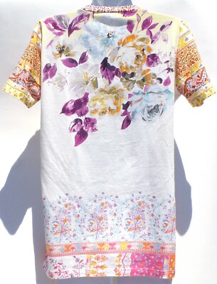 ETRO White Multi Floral Mixed Print Short Sleeve Vneck