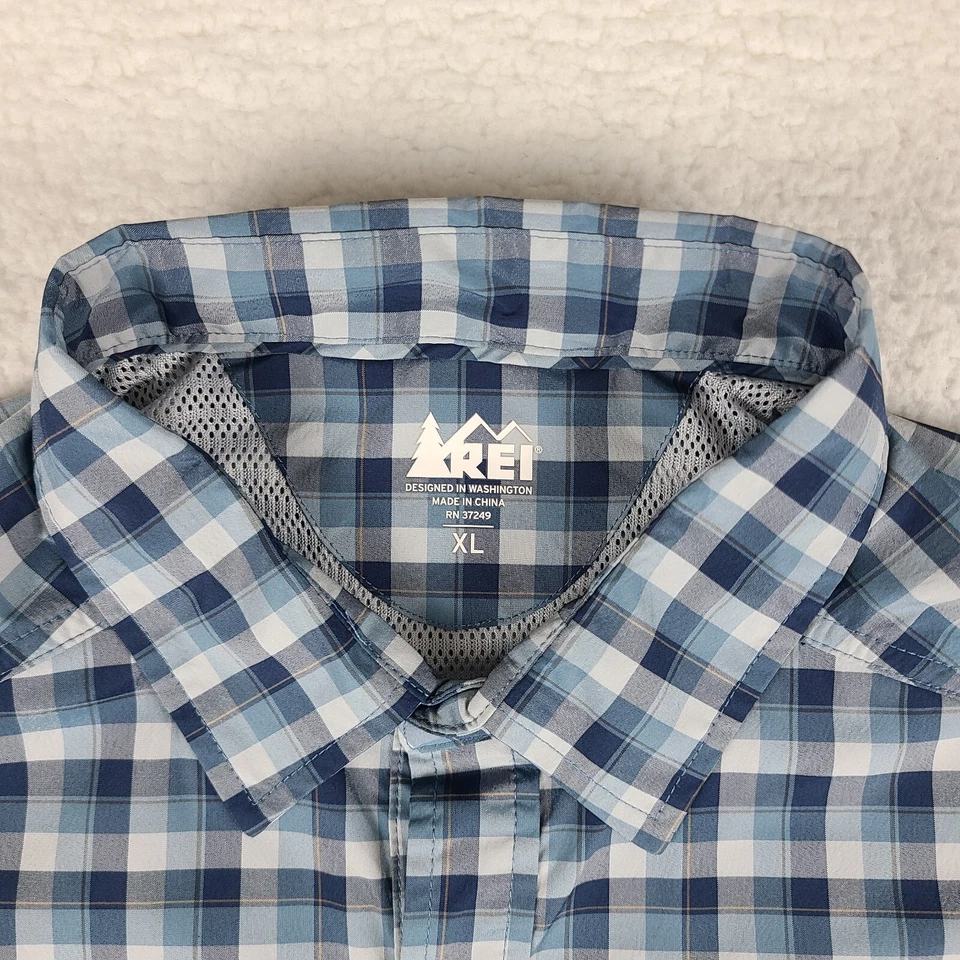 REI Co Op Shirt Mens XL Blue Teal Sahara Tech Outdoor Vented Hiking Button Up - Image 3 of 4