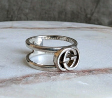 Vintage Gucci Interlocking G Open Band Ring Sterling Silver Sz US 7.25