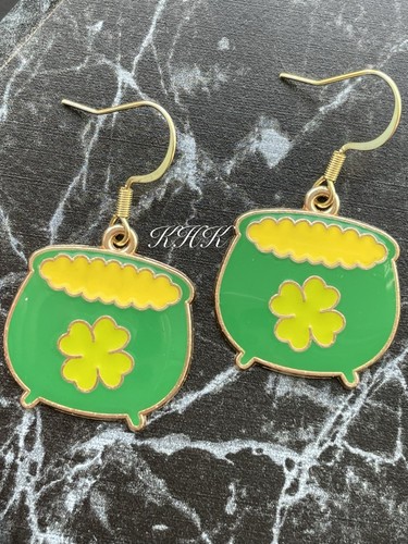 Pot Of Gold Lucky Earrings Ireland Rugby Six Nations St Patrick’s Day Jewellery - Picture 3 of 5