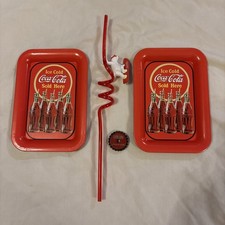 Vintage Collection Of Coca Cola Memorabilia: Tray, Straw And Bottle Cap Lot Of 4