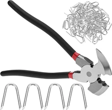 10” Fencing Pliers with 200 Galvanized U Shaped Fence Staples Multi Tool Set Pro