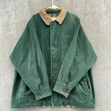 Towne By London Fog Jacket Men L Green Flannel Line Corduroy Trim Chore Coat 90s