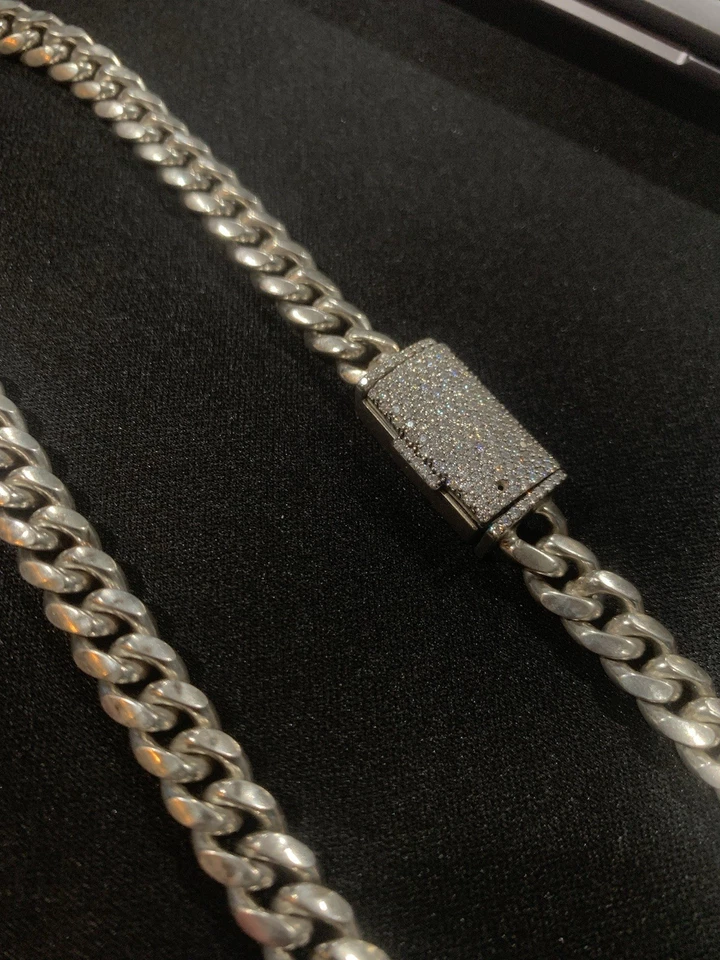 Cadena de eslabones cubanos de 100 gramos de plata pura sólida de .999 de 10 mm 20 pulgadas con bloqueo Moiss Foto 3 de 4