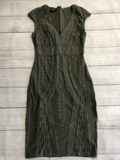 bebe Dress Womens XS Dusty Olive Bodycon Deep V Geo Made in USA 70GUL106V233
