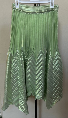 Jonathan Simkhai The Cassia Metallic Chevron Silk/Lurex Midi Skirt in Celery- Si - Picture 4 of 7