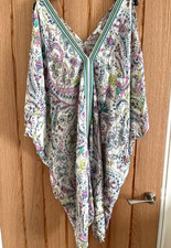 Monsoon White with Pink Turquoise Paisley Print Beach Cover Up, Size L, 16-18-20