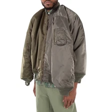 Balenciaga Men's Military Khaki Double-Sleeve Satin Bomber Jacket, Size Xx-Small - Image 2 of 4
