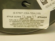250ft UL1015 / UL15-6530U0 12AWG 65Strand 600V 105°C .032" PVC Hookup Wire Black