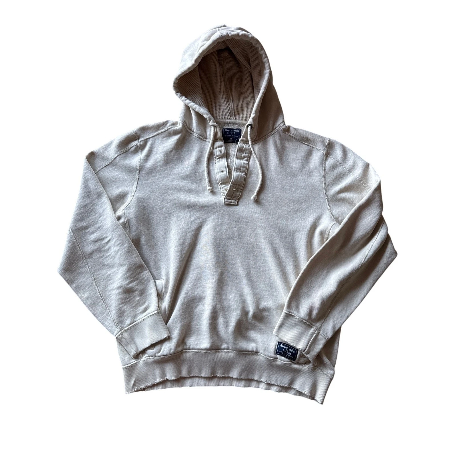 Abercrombie & Fitch Cream Reverse Weave Lightweight M Quarter Button Hoodie