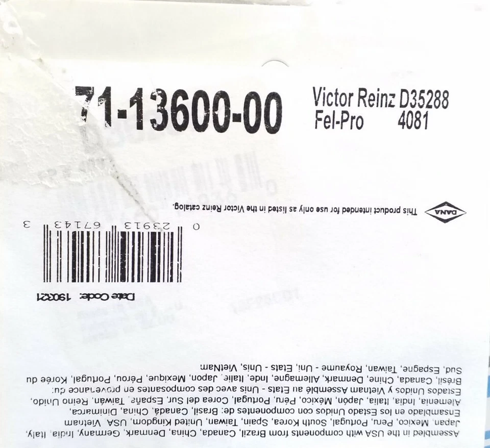 Junta de tazón de combustible Victor Reinz D35288 envío gratuito devoluciones gratuitas Foto 2 de 3