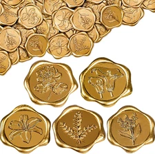 100 Pcs Adhesive Wax Seal Stickers 5 Styles Floral Wax Stickers Antique Gold Bac