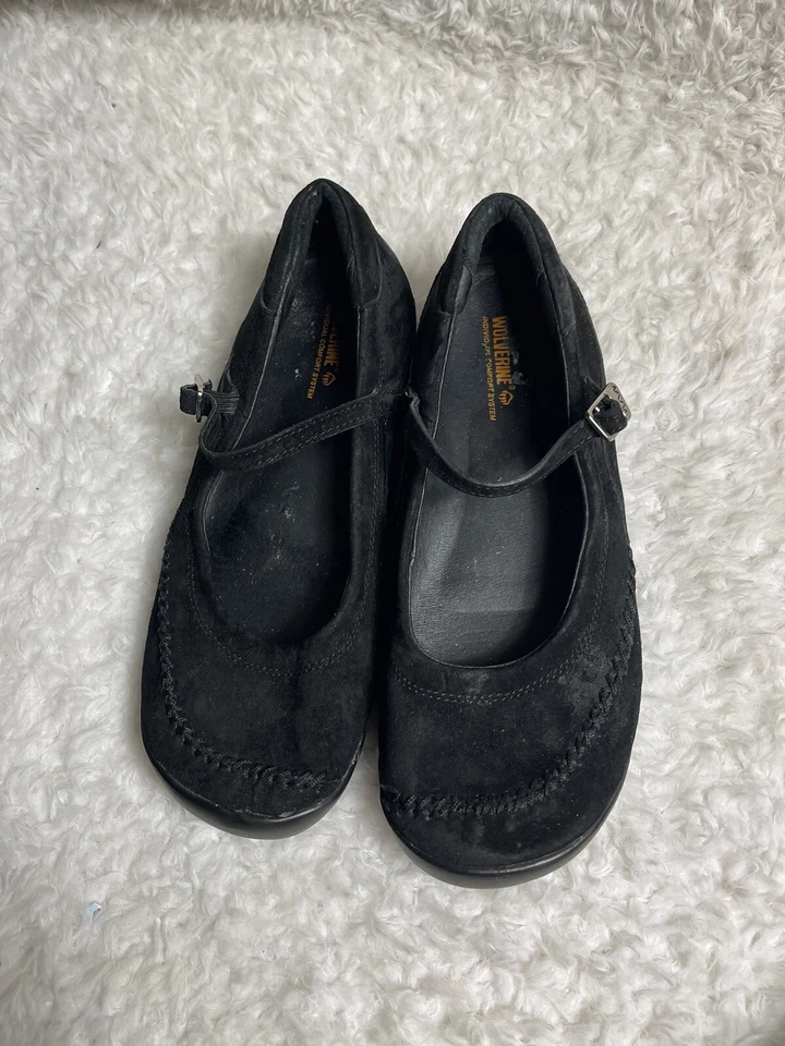 Zapatos planos Mary Jane de cuero negro de gamuza Wolverine talla 10 W Foto 2 de 4