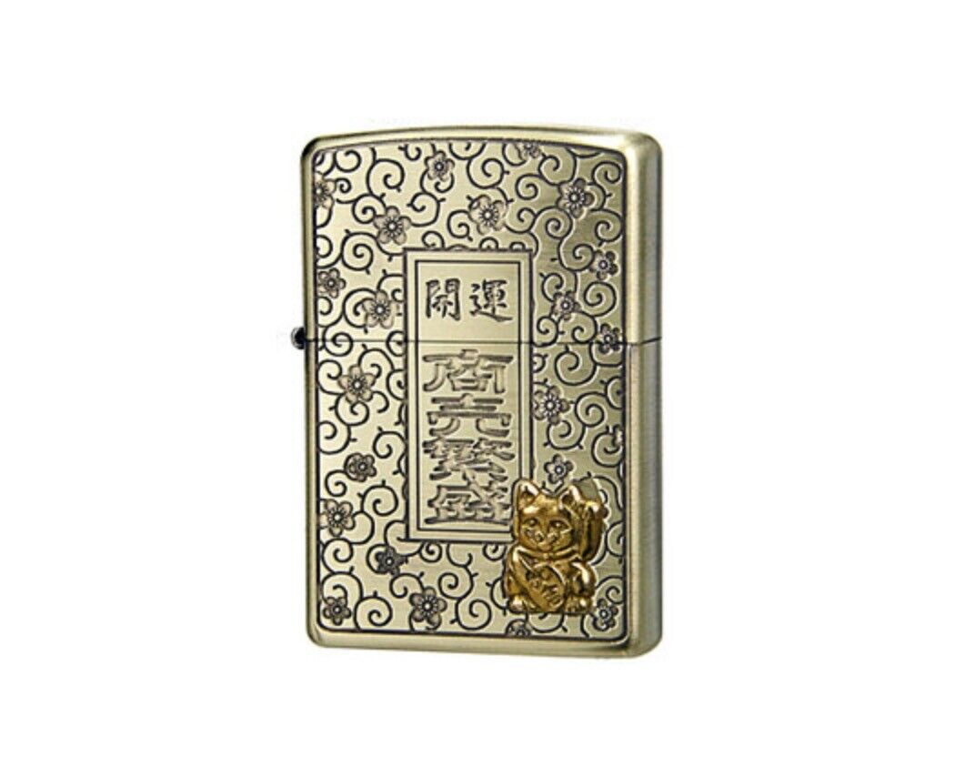 Zippo Lucky Welcoming Cat Japanese Maneki-neko Gold Color KM-BS Brass Japan New