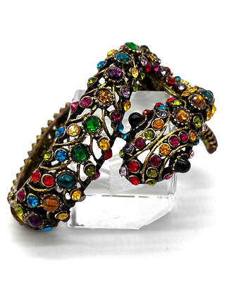 Snake Figural Colorful Crystal Metal Embossed Clamper Bangle  display picture 3