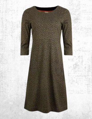 Ex Weird Fish Women s ¾ Sleeve  Jersey Dress in Olive Green (A BIt Defect)
