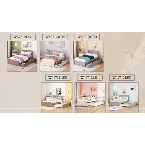 Modern Wooden Twin Size Platform Bed with 2 Storage Drawers for Kids Grey - Picture 13 of 14