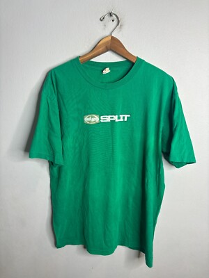 Vintage 90s Y2K Split T-Shirt Skateboarding Surf Mens Green Vintage 90s Y2K Split T-Shirt Skateboarding Surf Mens Green