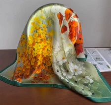100% Silk 20" small square Scarf Women neckerchief Wrap floral green red WY236