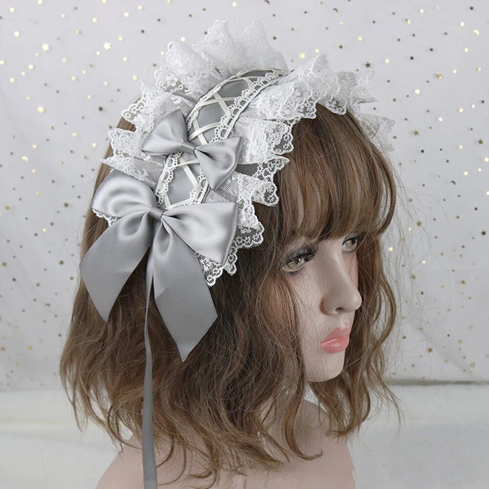 Lolita Diadema Mujeres Cuentas Encaje Lazo Cinta de Pelo Tocado Juegos con disfraces Retro Encantador Foto 4 de 4