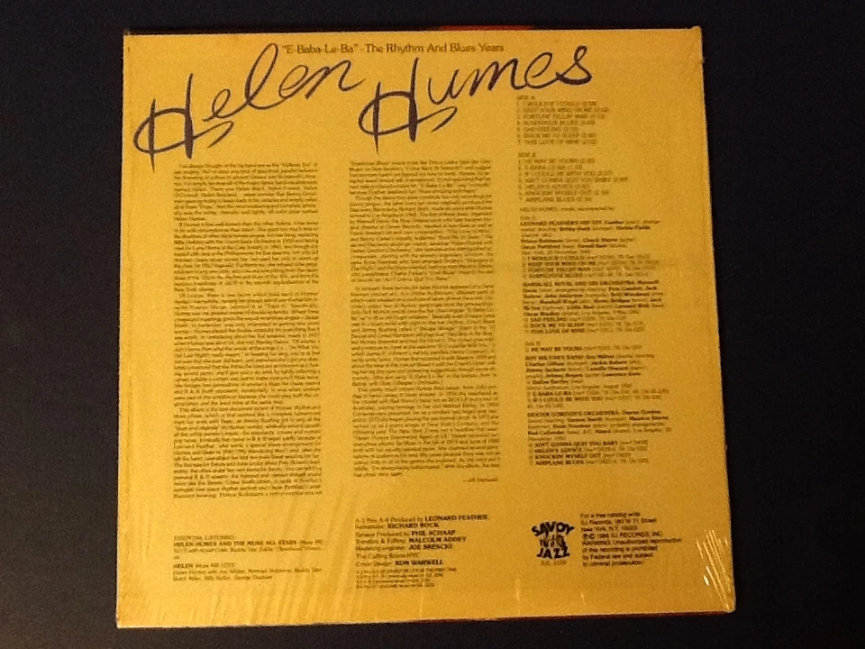 HELEN HUMES~the rhythm and blues years SAVOY JAZZ 1986 all ORIGINAL~A/A ~ Nm/Nm! Foto 2 de 4
