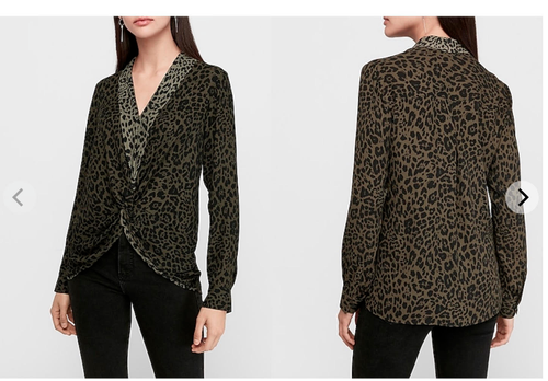 Express Leopard Print Twist Front Top 