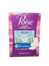 Poise Ultra Thin Incontinence Pads with Wings, 4 Drop Moderate Absorbency 54 Ct