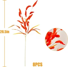 8Pcs Artificial Flowers Faux Stems Fake Fall 28Inch Orange Bunny Tail Floral